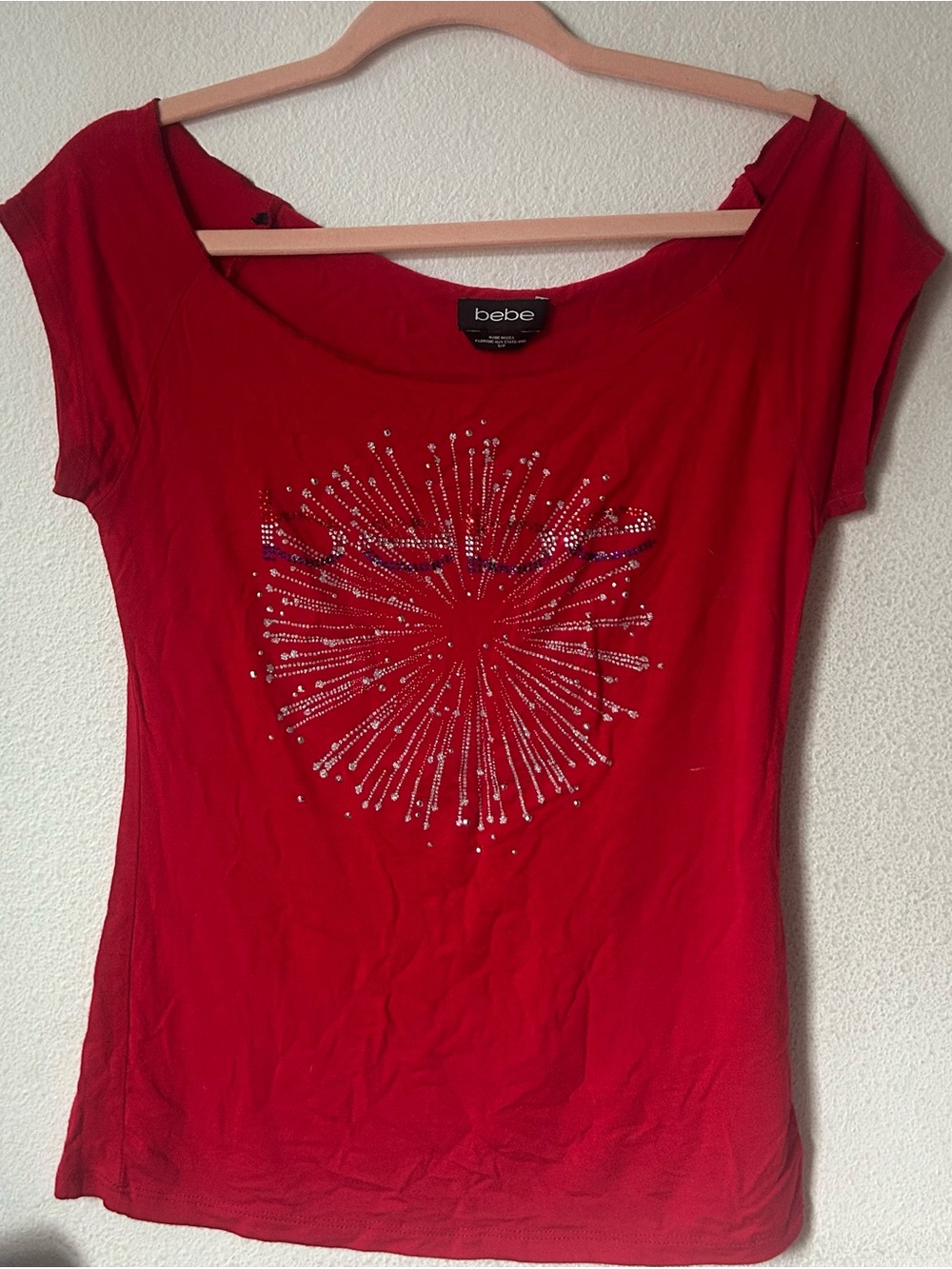 BeBe Red 4th of July Off The Shoulder Tee